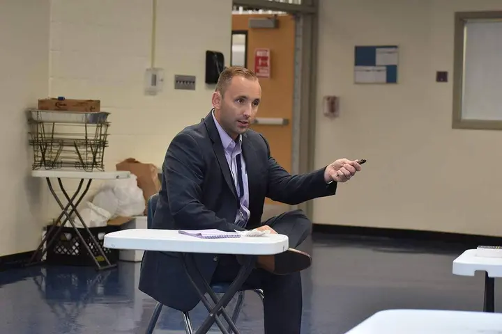 Incoming Northport High School principal Robert Dennis reintroduces himself to the community